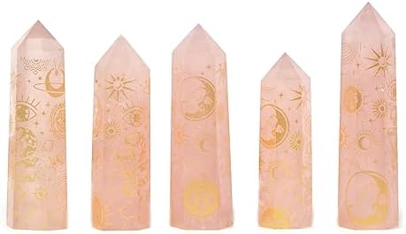 Rose Quartz Moon and Witch Crystal Tower Healing Crystal for Spiritual Use