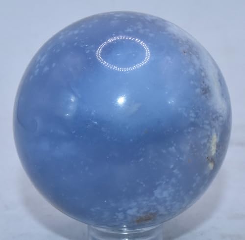Pair 45mm Blue Chalcedony Carved Spheres with Stand