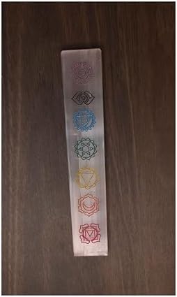 7 Chakra Symbols Engraved Selenite Crystal Stick Plate
