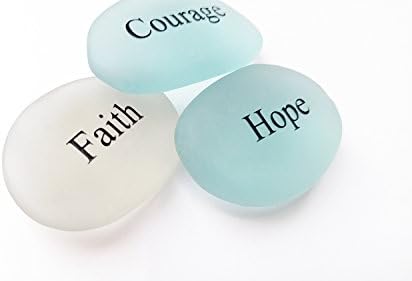 Courage Faith Hope Engraved Sea Glass Stones Set of 3