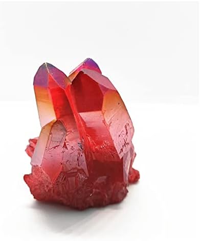 FLOAPA Natural Crystal Red Angel Aura Quartz Cluster with Titanium Coating Decoration Stone