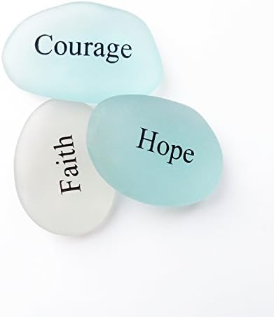 Courage Faith Hope Engraved Sea Glass Stones Set of 3
