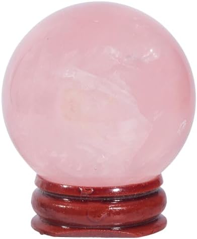 TUMBEELLUWA Rose Quartz Crystal Ball with Wood Stand