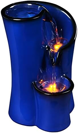 Blue Imitation Ceramic Tabletop Fountain with 3 Reflective LED