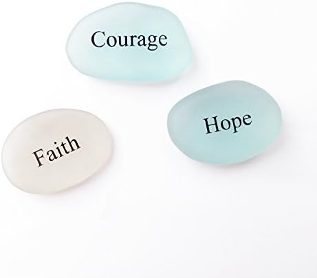 Courage Faith Hope Engraved Sea Glass Stones Set of 3