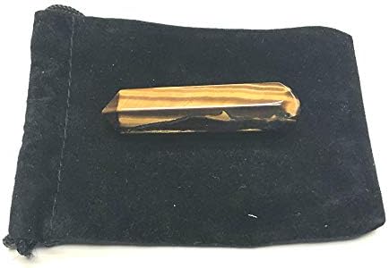 60MM Golden Tiger Eye Crystal Wand with Velvet Pouch