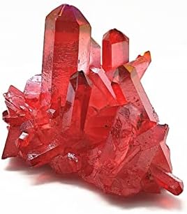 FLOAPA Natural Crystal Red Angel Aura Quartz Cluster with Titanium Coating Decoration Stone