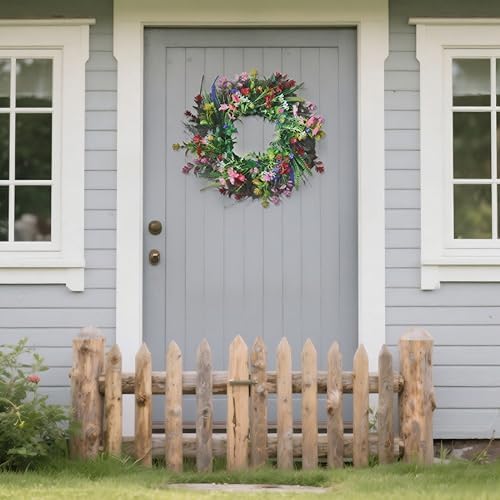 Daisy and Lavender Wildflower Artificial Spring Wreath for Front Door Home Decor 18 Inches