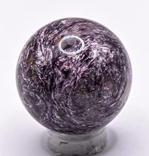 30mm Purple Charoite Sphere with Orange Inclusions Decor Ball - Russia Stand Included