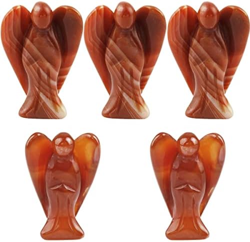 Mookaitedecor Bundle - 2 Items Carnelian Angel Figurines Amethyst Crystal Money Tree with Chakra Stones Resin Base