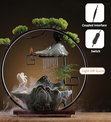 CIFUPUQU Crane Tabletop Water Fountain with Mist and LED Light