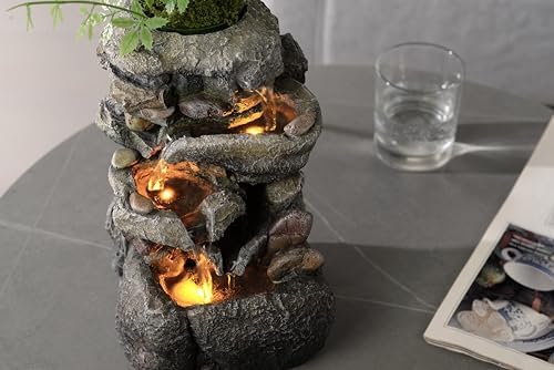 Tolevoit Tabletop Water Fountain with LED Light for Indoor Decor
