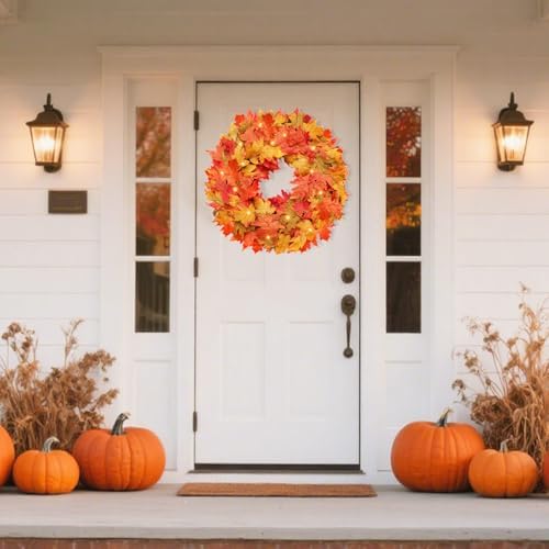 26 Inch Foldable Fall Wreath with Timer and Lights