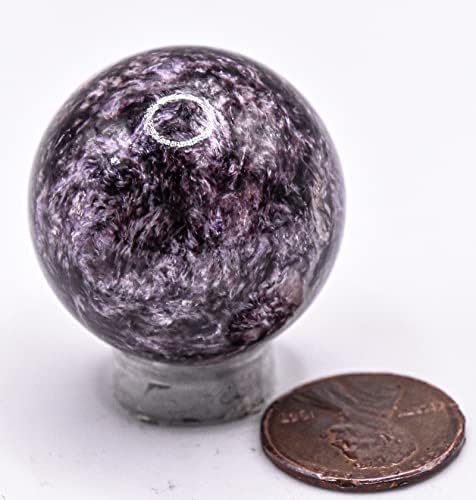 30mm Purple Charoite Sphere with Orange Inclusions Decor Ball - Russia Stand Included