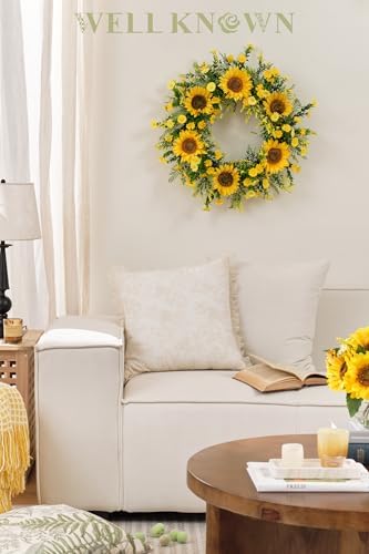 21 Inch Handmade Silk Sunflower Wreath for Front Door