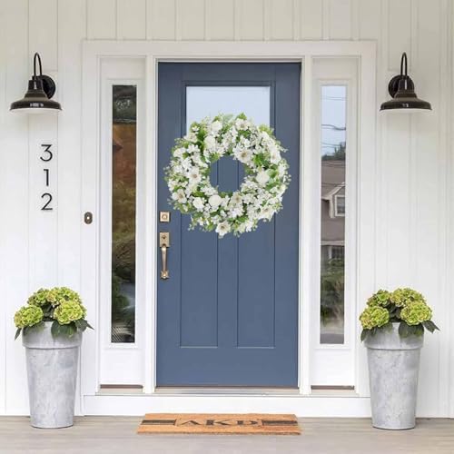 White Faux Silk Flower Wreath 24-26 Inch Front Door Decor
