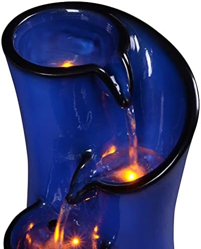 Blue Imitation Ceramic Tabletop Fountain with 3 Reflective LED