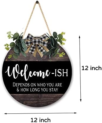 Welcome Sign for Front Door 12 in Round Wood Wreath Wall Hanging