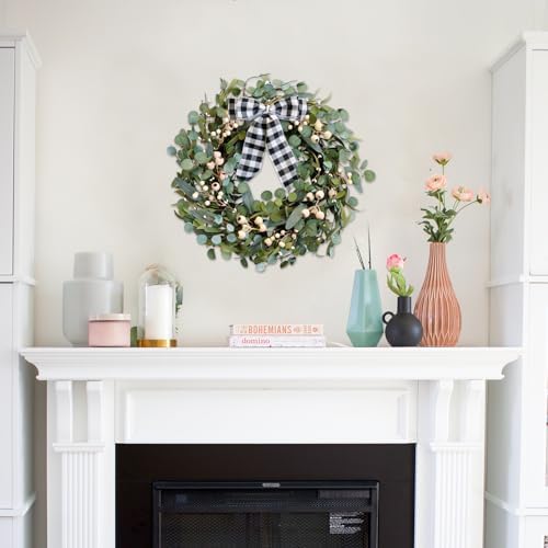 24 Inch Artificial Eucalyptus Wreath with Berries for Front Door