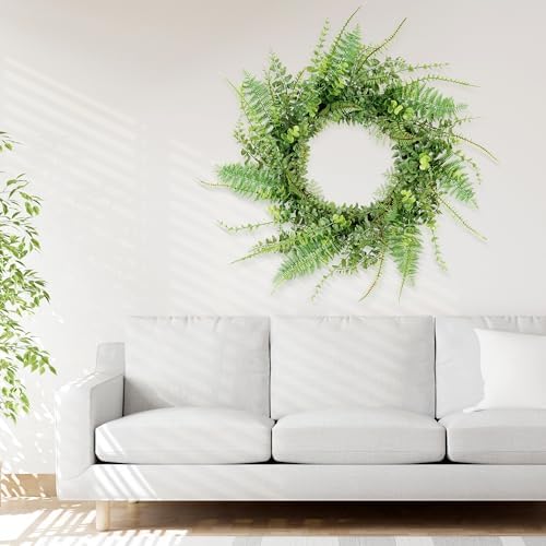 26 Inch Handmade Green Fern Wreath for Front Door Decoration