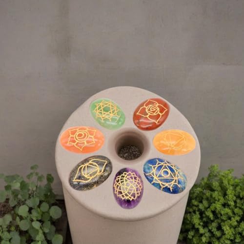 7 Chakra Healing Crystals Oval Stones Set - Reiki Crystal Engraved Symbols