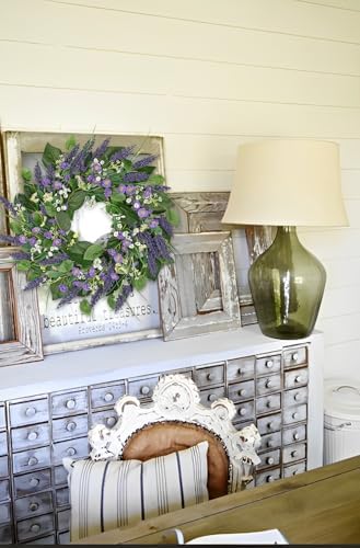 Lavender Wreath for Front Door 20 inch Artificial Farmhouse Decor