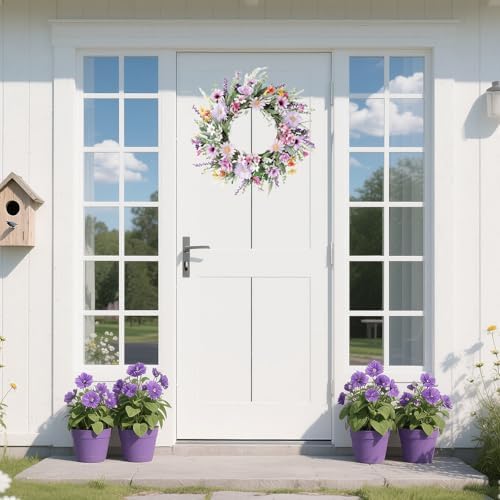 20 Inch Purple Wildflower Summer Wreath for Front Door