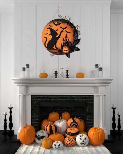 Halloween Wreath Front Door Decor 12 Inch Wood Wreath