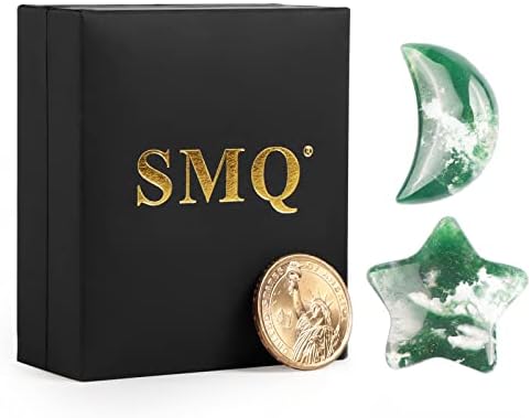 SMQ Moss Agate Moon Star Healing Crystal Set