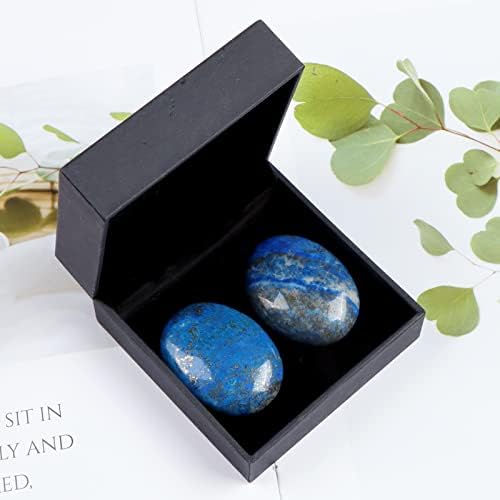 Chakra Worry Stones for Anxiety Lapis Lazuli Handcarved Pocket Stones 2PCS