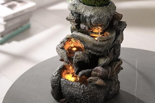 Tolevoit Tabletop Water Fountain with LED Light for Indoor Decor