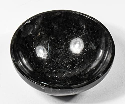3 Inch Black Larvikite Gemstone Bowl with Moonstone