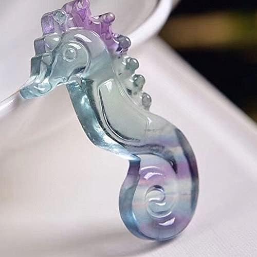 Crystal Stones Seahorse Figurines Rainbow Fluorite Carved Hippocampus Ornament Gift