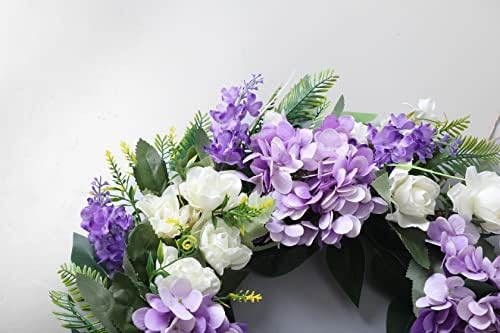 Purple Hydrangea Summer Wreath 18 Inch Grapevine Base for Front Door