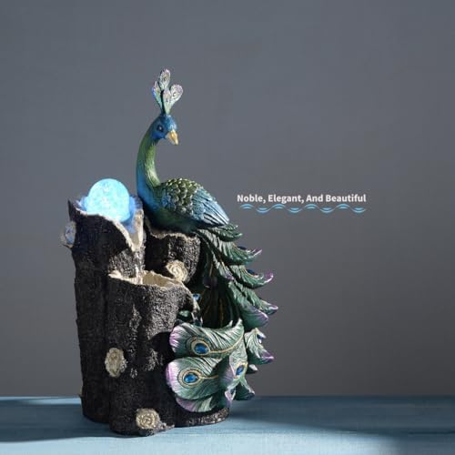 Kalona 1339 Inch Imitation Peacock Fountain with RGB LED Lights and Glass Rotating Ball