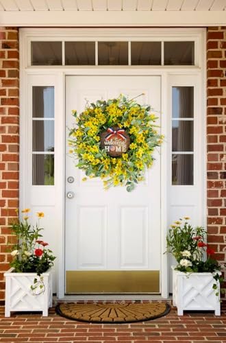VYG Yellow Daisy Wreath 22 Inch Patriotic Welcome Sign