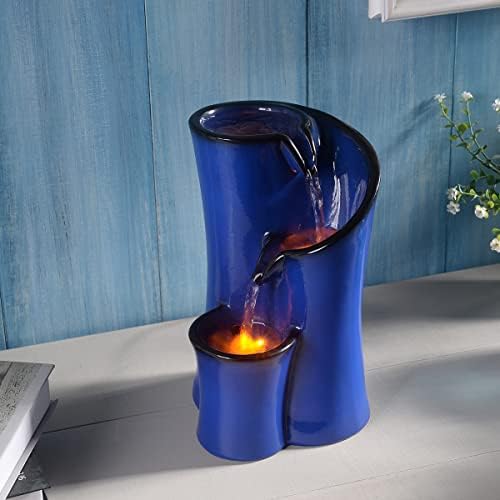 Blue Imitation Ceramic Tabletop Fountain with 3 Reflective LED
