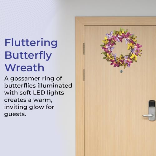 Pre-Lit Butterfly Wreath for Front Door 18 Inch