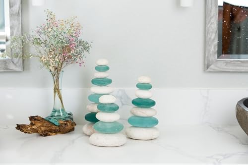 Garden Age Supply Quintuple Glass Cairn Set with White and Blue Stones