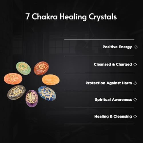 7 Chakra Healing Crystals Oval Stones Set - Reiki Crystal Engraved Symbols