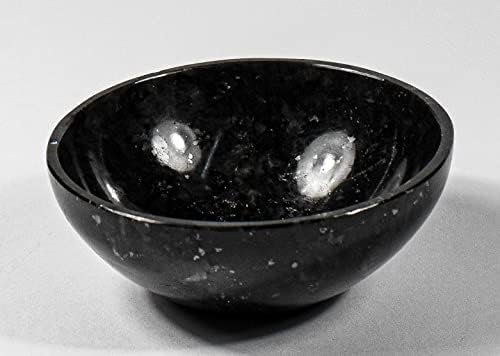3 Inch Black Larvikite Gemstone Bowl with Moonstone