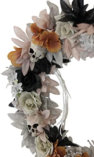 Haunted Hill Farm Gothic Skull Wreath with Multicolor Flowers