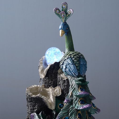 Kalona 1339 Inch Imitation Peacock Fountain with RGB LED Lights and Glass Rotating Ball