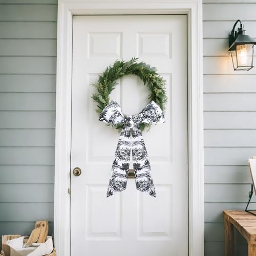 Black Wreath Sash for Front Door - 2 Pcs French Toile Accents for Home Decor