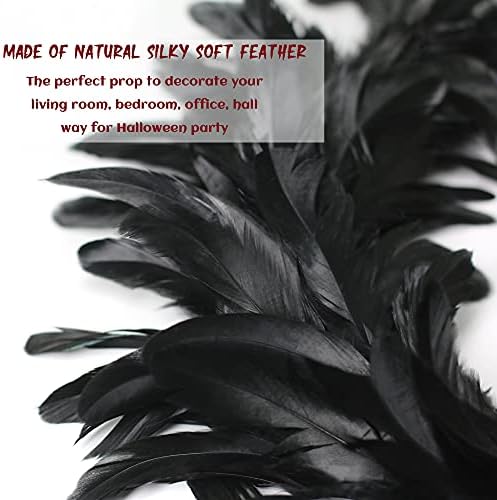 Ogrmar 157 Inch Black Feather Wreath with 30 LED Purple Lights for Halloween Decorations and Party Favors