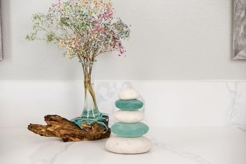 Garden Age Supply Quintuple Glass Cairn Set with White and Blue Stones
