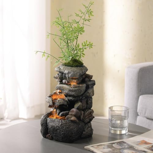 Tolevoit Tabletop Water Fountain with LED Light for Indoor Decor