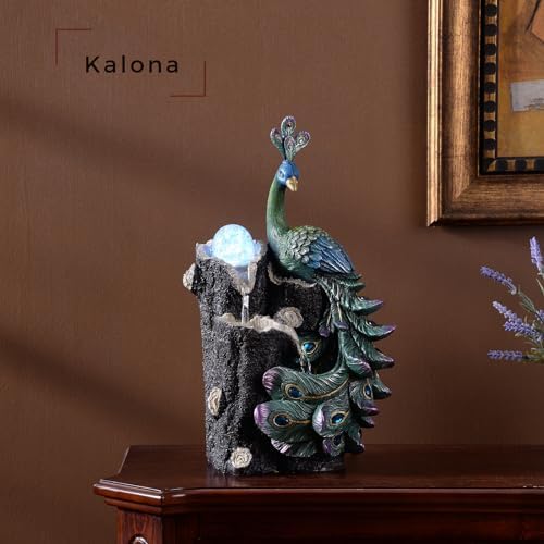 Kalona 1339 Inch Imitation Peacock Fountain with RGB LED Lights and Glass Rotating Ball