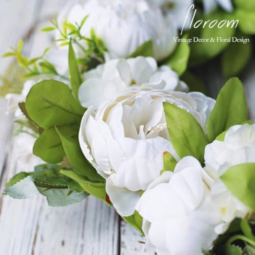 Floroom Artificial White Peony Wreath 15-16 Inches