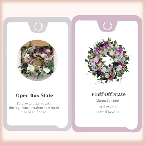 22 Inch Artificial White Purple Flower Wreath
